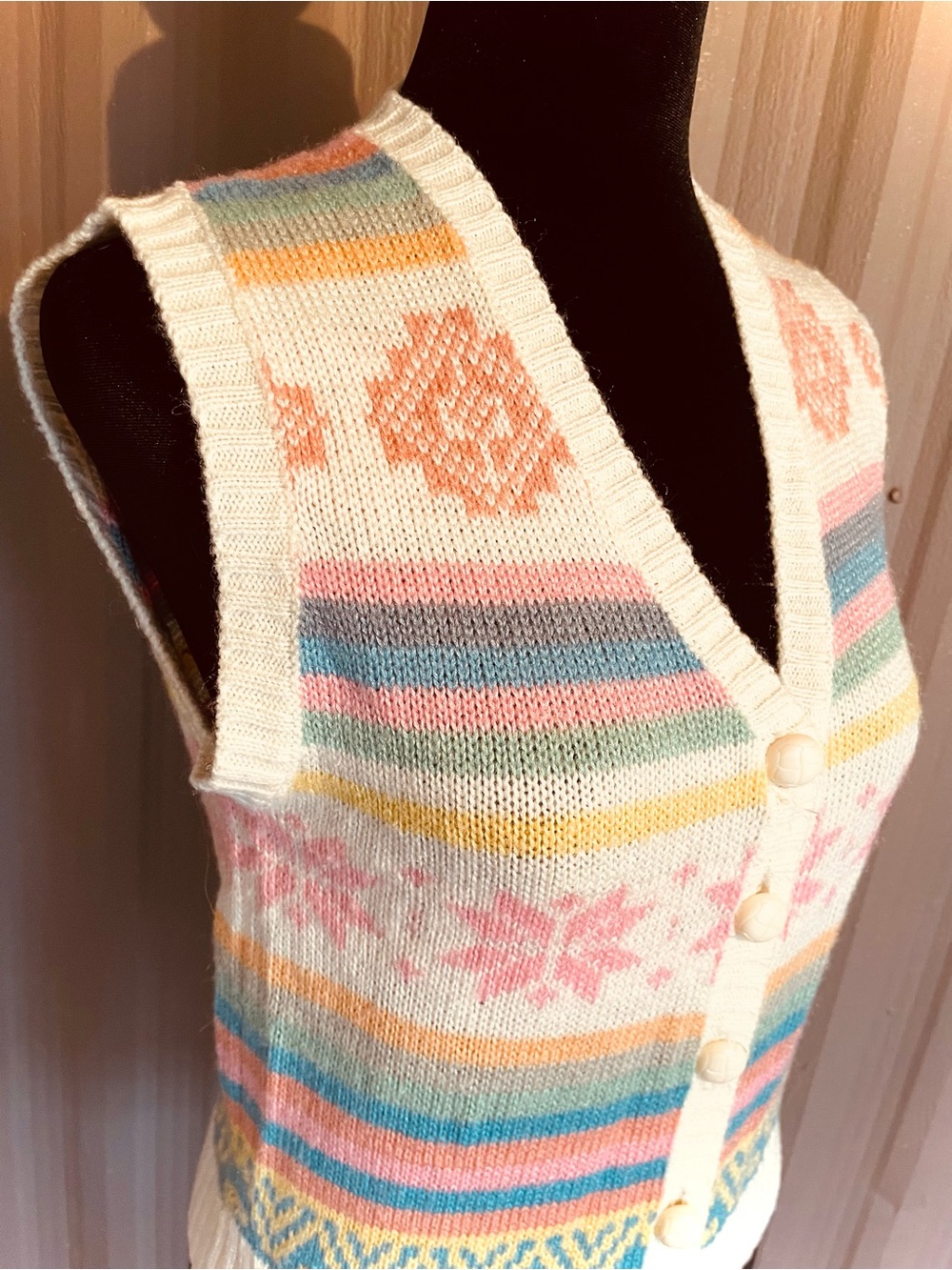 RARE 70s VTG Betsey Johnson Michael Milea Sweater Vest Pastel Kawaii S/M